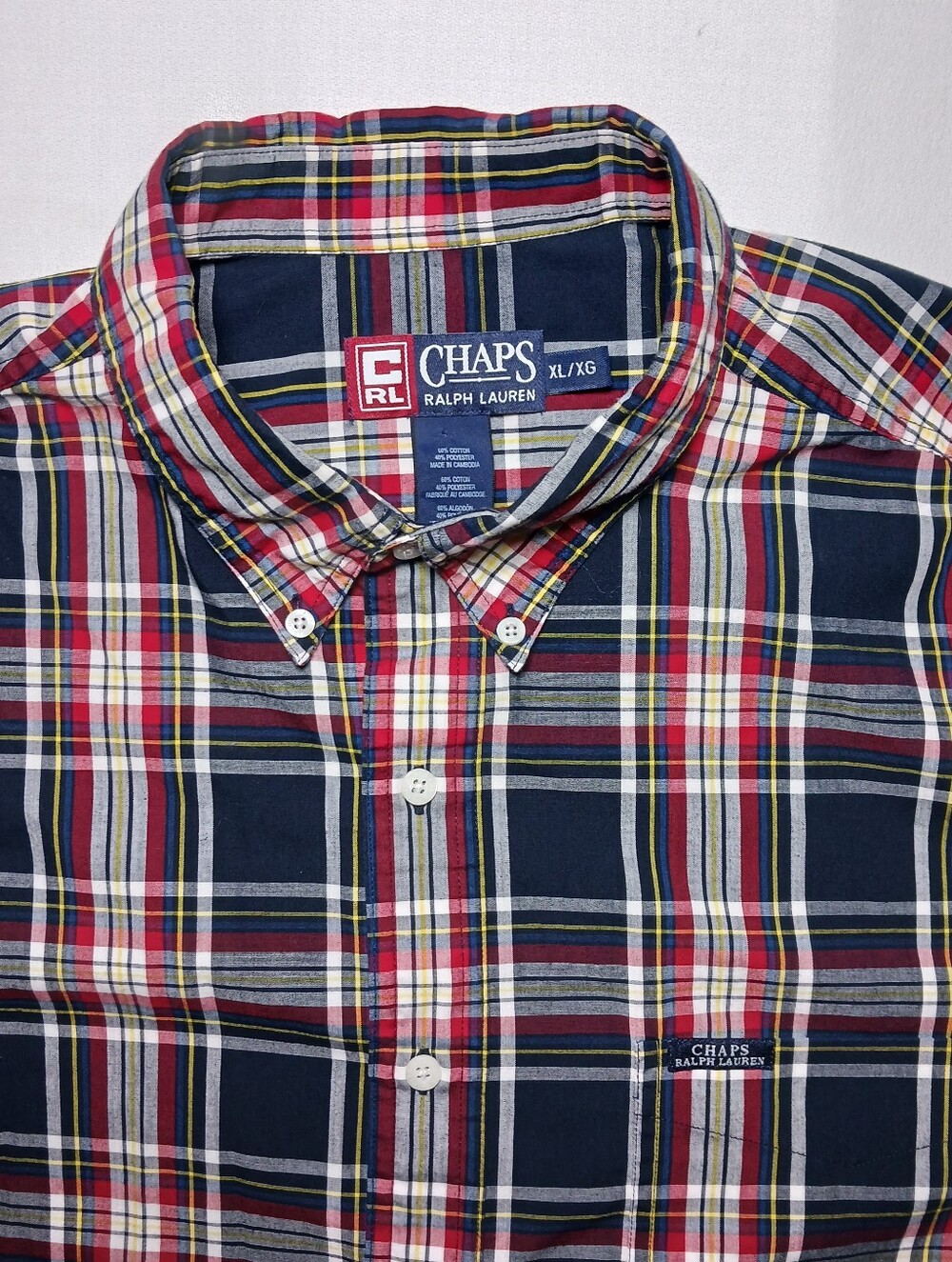 Vintage Chaps Ralph Lauren Mens Button Down Shirt XL Blue Red Plaid